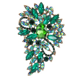 Ever Faith Gold-Tone Flower Leaf Emerald Color May Birthstone Austrian Crystal Brooch Pink Pendant Blue AB