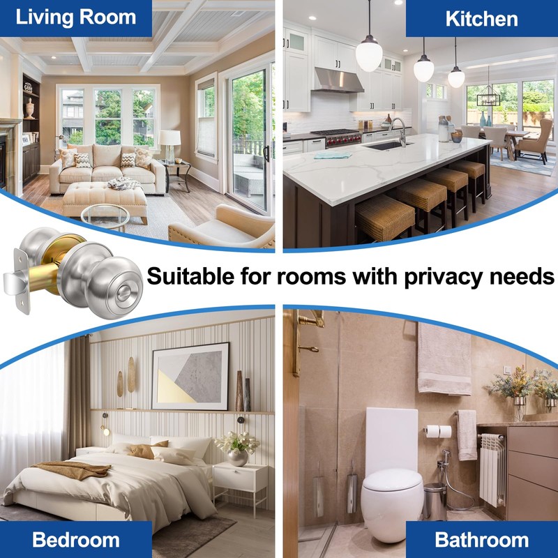 AEEKEL 10 Pack Privacy Door Knob, Brushed Nickel Door Knobs
