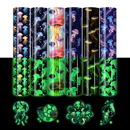 HTVSTD Glow in The Dark HTV Vinyl - 6 Sheets 12inches x 10inches Jellyfish Patterned HTV Iron on Vinyl Heat Transfer Vinyl for T-Shirts Luminous HTV Compatible with Silhoutte Cameo and Cricut