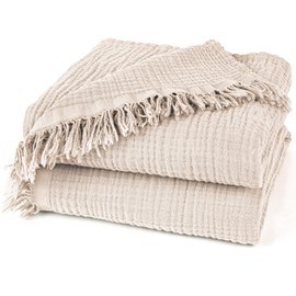 Pure Label Muslin Blanket, 150 x 200 cm, Oeko-Tex Certified Cuddly Blanket Made of 100% Cotton, Muslin Living and Cuddly Blanket for Couch and Sofa in XL, 150 x 200 cm, Colour of Blanket Beige