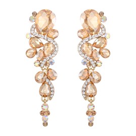 Clearine Women's Wedding Bridal Bohemian Boho Multi Teardrop Crystal Chandelier Long Drop Dangle Earrings Champagne Gold-Tone