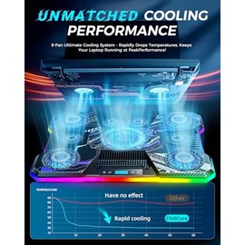 ChillCore Almohadilla de enfriamiento para laptop, ventilador RGB para laptop con 9 ventiladores para portátiles de 15.6 a 19.3 pulgadas, enfriador de
