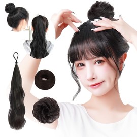 TefuRe MY-061605NBK Natural Short Time Short Hair Uses High Quality Fiber 3-Piece Set, 2 x Bun Scrunchies, 1 x Bun Extensions