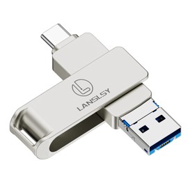 LANSLSY - Memoria USB C de 128 GB 3 en 1Tipo C Flash Drive OTG USB C a USB A 3.0 Dual Pulgar Drive Metal Giratorio de 360 Grados Unidad Flash USB C Memory Stick para Guardar más Fotos y Vídeos…
