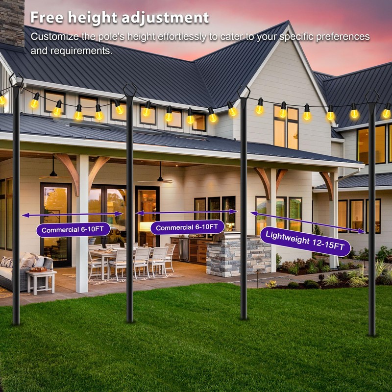 zoegi 4 Pack 10Ft String Light Poles,Light Poles for Outside