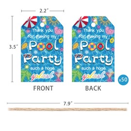 50pcs Summer Beach Thank You Tags for Swimming Themed Party Favors, Summer Gift Label for Beach and Hawaiian Party Decoration (Pool)