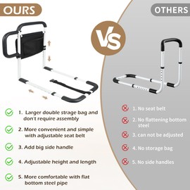 NobrNyanT Bed Rails Grab Bar Bed Handrails for Elderly Adults Safety, Bed Cane for Seniors with Foam Handle and Storage Pocket, Adjustable Bedside Assist