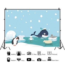 Renaiss 5x3ft Cartoon Penguin Backdrop for Photography Cute Animal Bear Ice Cave Winter Snowflake Polar Region Background for Baby Shower Children Birthday Party Decor Banner Studio Props