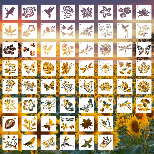 Winmany 60PCS Stencil Template for Painting Butterfly Flower Bird Drawing