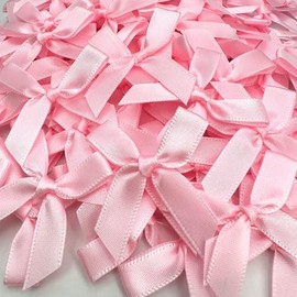 100 Pcs Pink Bows, 1.57 Inch Small Ribbon Bow Decorations, Mini Satin Fabric Bows for Crafts and Gift Wrapping (Pink)