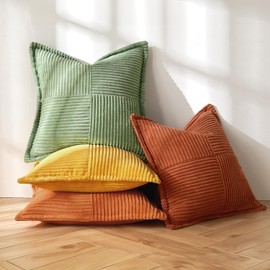 MIULEE Set of 4 Corduroy Velvet Cushion Covers, Soft Decorative Modern Cushion Cover for Sofa Cushion, Decorative Cushion, Couch Cushion, for Living Room, Bedroom, Orange Green Series, 40 x 40 cm