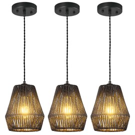 BNHHLZ Woven Rattan Pendant Light Fixtures Farmhouse Black Pendant Lights Kitchen Island 3 Pack 7.08 in Wicker Boho Light Fixtures Ceiling Dining Room Coastal Pendant Lighting