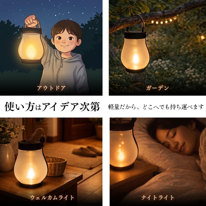 Solar Lantern, Flickering Flames, Garden Light, Waterproof, USB Charging, Hanging,