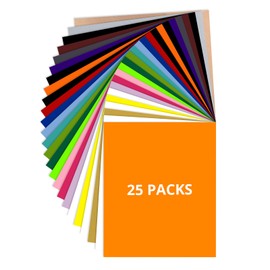 JANDJPACKAGING Heat Transfer Vinyl - 25Pcs HTV Vinyl with Vibrant Colors, Easy to Cut & Weed & Transfer Iron on Vinyl for T-Shirts, 12 x 10in HTV for Heat Press Machine