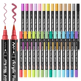 28 Metallic Colors Dual Tip Acrylic Paint Markers, Brush Tip and Fine Tip Acrylic Paint Pens for Rock Painting, Ceramic, Wood, Canvas, Plastic, Glass, Stone, Calligraphy, Card Making, DIY Crafts