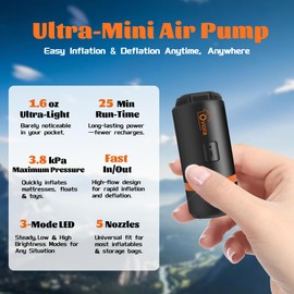 Mini Air Pump - Portable Electric Air Pump with 3-Mode LED Light & Magnetic Base, Includes 5 Nozzles, Ideal for Camping, Air Bed, and Travel Gear