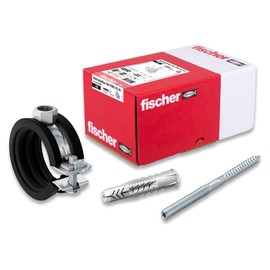 fischer Pipe Clamp Set FGRS 25-30 gvz, Pipe Clamp Set with 30 Pieces: 10 Pieces Joint Pipe Clamps FGRS 25-30, Pack of 10 Hanger Bolts STST8x80, 10 Pieces Universal Dowels UX10x60, Item No. 547058,