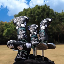 BAIRBRE Golf Club Covers Lucky 777 Blade Putter Headcover Golf Driver Covers Fairway Wood Headcover Hybrid Head Cover Blade Putter Cover Leather 3 Wood Headcovers Golf Headcovers for All Brand