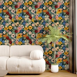 BOKEBEVE Watercolour Floral Peel and Stick Wallpaper Colorful Boho Contact Paper Renter Friendly Wall Paper for Countertop Cabinet Shelf Liner Removable 17.5 x 118In