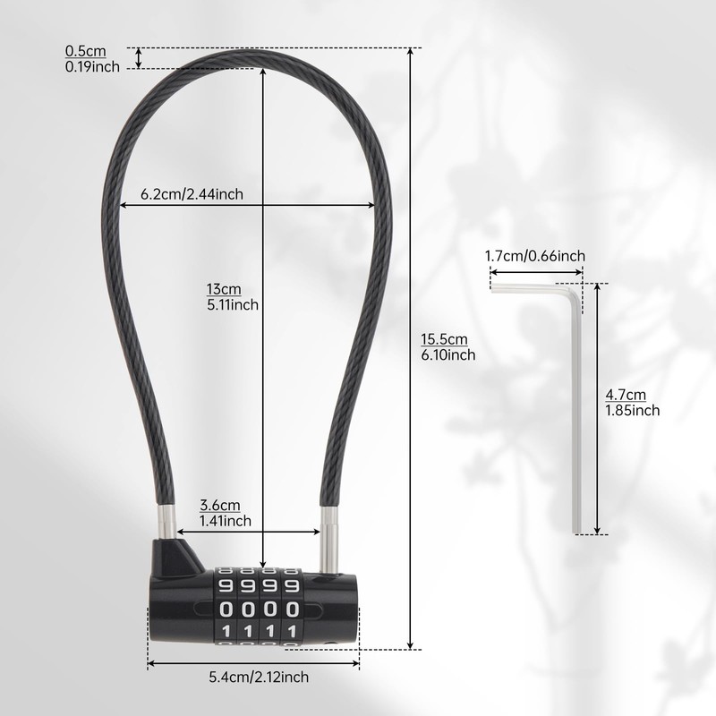 HOJLKLD Combination Lock Cable Lock with 4 Digits,Combination Padlock with