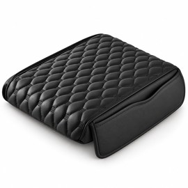 PU Leather Car Armrest Pad for Center Console – Quilted Cushion with Side Storage Pocket for Everyday Driving