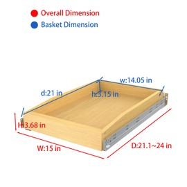 Wooden Pull out Cabinet Organizer 15" W x 21" D x 4.3" H, Heavy Duty Slide Out Drawers Pull-Out Home Organizers for Kitchen Cabinets