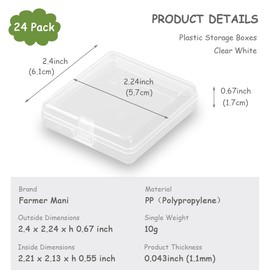 Mini Plastic Storage Containers (2.4 x 2.24 x 0.67 inch), Rectangle Clear Craft Supply Case, 24 Pack Storage Containers with Lids, Square Bead Organizers for Beads, Earplugs, Pins, Small Items etc.
