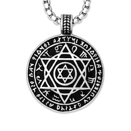 HAQUIL Seal of Solomon Necklace, Silver Plated Stainless Steel 12 Constellations Hexagram Six Pointed Star of David Protection Amulet Talisman Pendant, Box Chain, Jewish Jewelry Gift