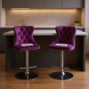 Purple Velvet Barstools Adjustable Height Chrome Base Swivel Tufted Back