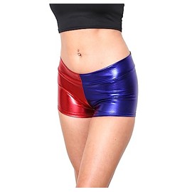 SACASUSA Shiny Stretchy Metallic Rave Mini Booty Shorts Dance Bottom Hot Pants Red/Blue S