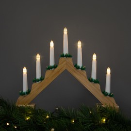 LED Lighted Christmas Candelabra Bridge - 13" - Natural Wood - C6 Clear Lights