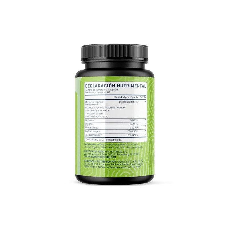 MAV Nutrition Enzimas Digestivas con Probióticos, 60 Cápsulas