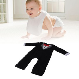 80cm Baby Tuxedo Onesie Long Sleeve Newborn Gentleman Romper Jumpsuit with Bow Tie Black