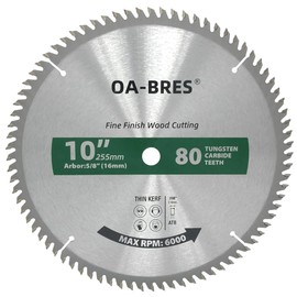 10-Inch Miter/Table Saw Blades, 80-Tooth ATB TCT Fine Finish Wood Cutting Circular Saw Blade with 5/8 Inch Arbor