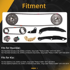Engine Timing Chain Kit, for Hyundai Sonata 2010-2014, for Kia Optima 2011-2014, G4KH G4KC L4 2.4L, 24322-2G111, 24321-2G111, with Oil Pump Gear & Intake & Exhaust VVT Gear & Tensioner