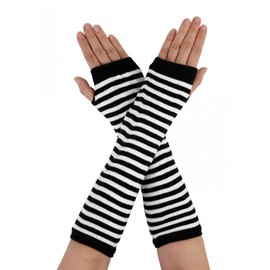 Allegra K Women's Fingerless Gloves Printed Elbow Length Knitted Arm Warmers One Size Black-White