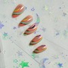 XIUXIULAN Press on Nails, rainbow ripple Pink Almond False Nails,