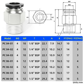 TAILONZ PNEUMATIC Copper Male Elbow 6mm Tube OD x 1/8 BSP Push to Connect Fittings PC6-01 (Pack of 10)