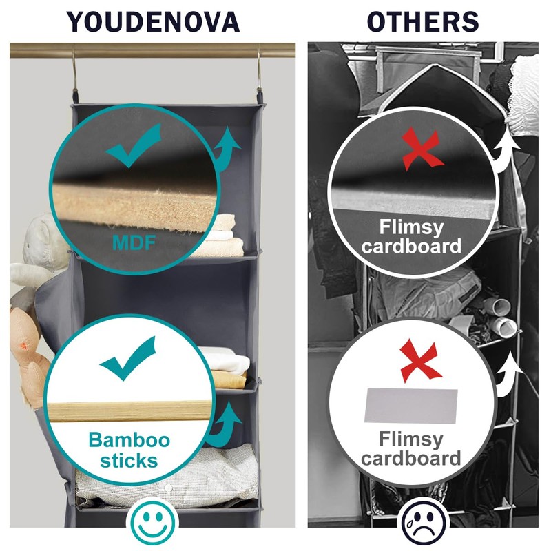 YOUDENOVA Hanging Closet Organizers and Storage, 6-Shelf Closet Hanging Storage