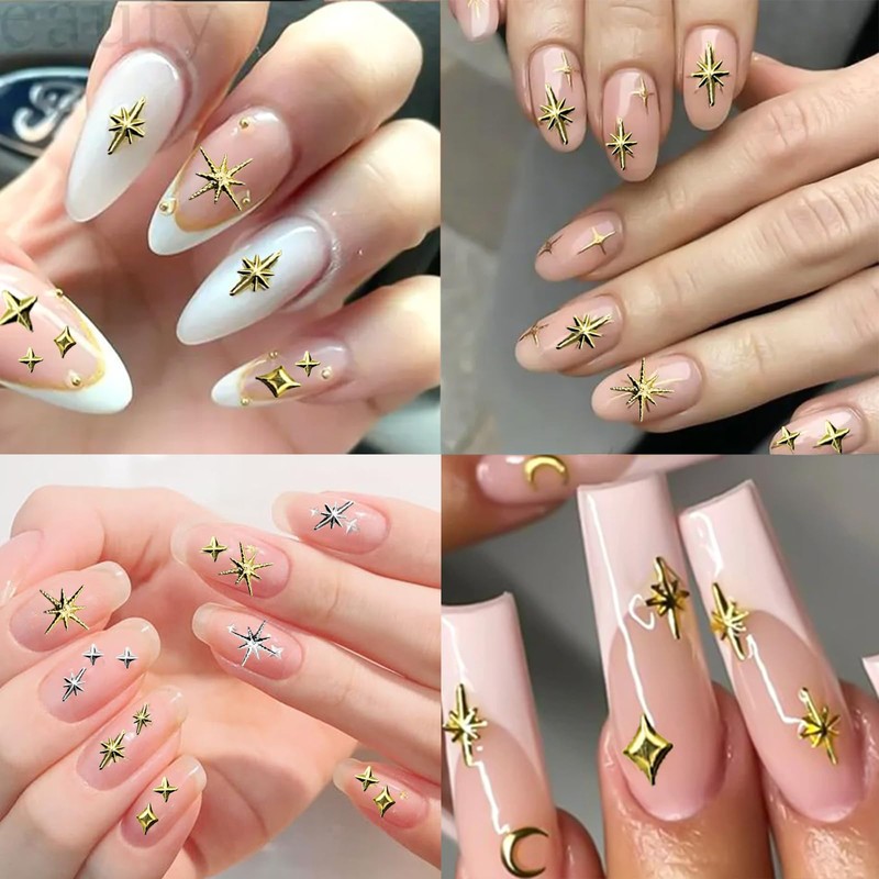 400pcs Gold Silver Star Nail Charms Metal Stars Nail Art