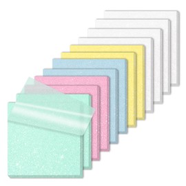 SYMDROMIA Transparent Sticky Notes 12 Pack, Frosted Glitter Colored 3x3 Inch, High Transparency Glass-Like Adhesive Clear Seee Through Sticky Notes for Women Office School Supplies 600 Sheets