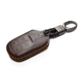 Vitodeco Genuine Leather Keyless Smart Key Fob Case Cover with Key Chain Compatible for Maserati Ghibli, Levante, Quattroporte (Remote Start, Brown)