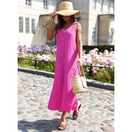 miduo Womens Casual Spring V Neck Sleeveless Floral Printed Beach Bohemian Split Maxi Dress Sundress Long Dress Hot Pink M