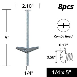 HASWARE Toggle Bolt Zinc Plated Steel and Wing Nut for Hanging Heavy Items on Drywall 1/4x5 (8 Pack)