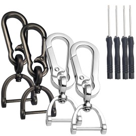 vesaneae 4 Pcs Detachable D-Rings Snap Hook Swivel Clasps, Zinc Alloy Lobster Claw Clasp with D Ring and Screwdriver for Leather Craft Purse Keychain DIY Bag Lanyard Bag Handbags Crossbody (Silver + black)