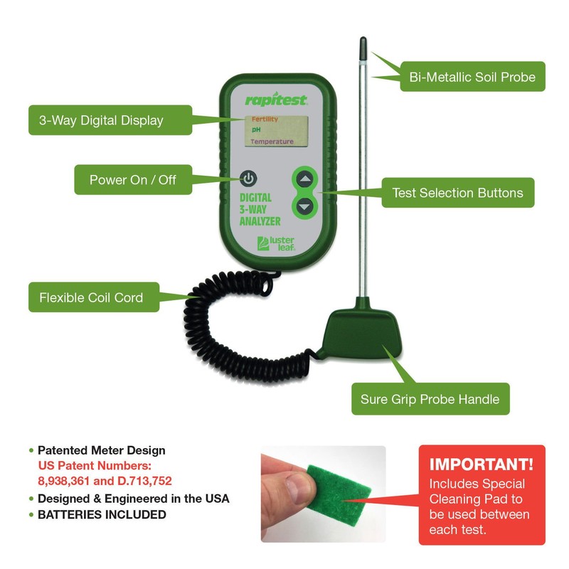 Simply Silver Soil Analyzer - Luster Leaf Rapitest Electronic 3-Way