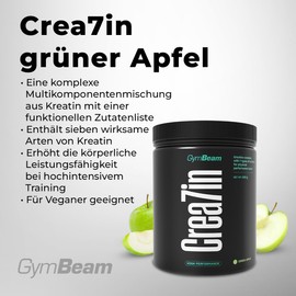 GymBeam GymBeam Crea7in - Mischung aus Kreatin, mikronisiertem Kreatinmonohydrat und gepuffertem Kreatinmonohydrat, Komplex zur Leistungssteigerung, mit Sibirischem Ginsengm (600 g, Green Apple)