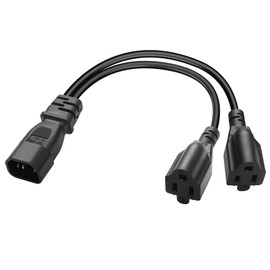 JSADZKJ Y Splitter Power Extension Cord IEC320 C14 Male Plug to Dual NEMA 5-15R US 3 Pin Female Converter Power Cord 10A/250 C14 to 2xNEMA5-15R Converter Adapter Cable 30cm/0.98ft