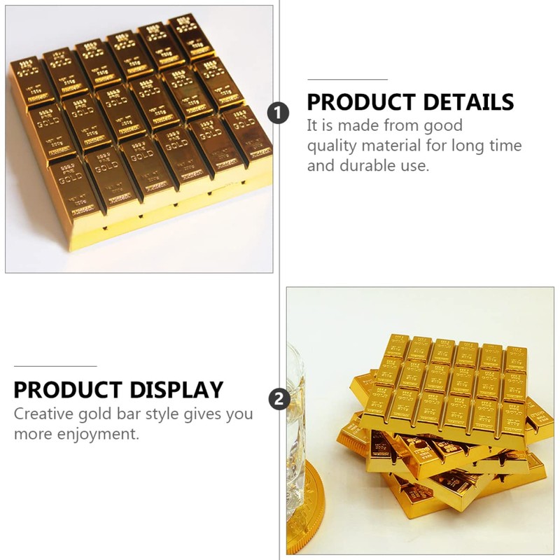 SHOWERORO 2 pcs Gold Brick Coaster Non Mat Heat Insulation