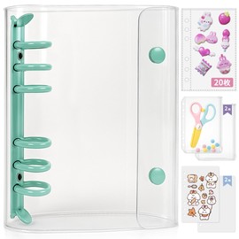 Gokei A6 Size Transparent Binder, Sticker Notebook, Mini, Binder x 1, 20 Refill sheets, 2 Zippered Pockets, 2 Underlay, Photo Album, Card Sleeve, Removable, Pocket Size, For Girls, Mint Green